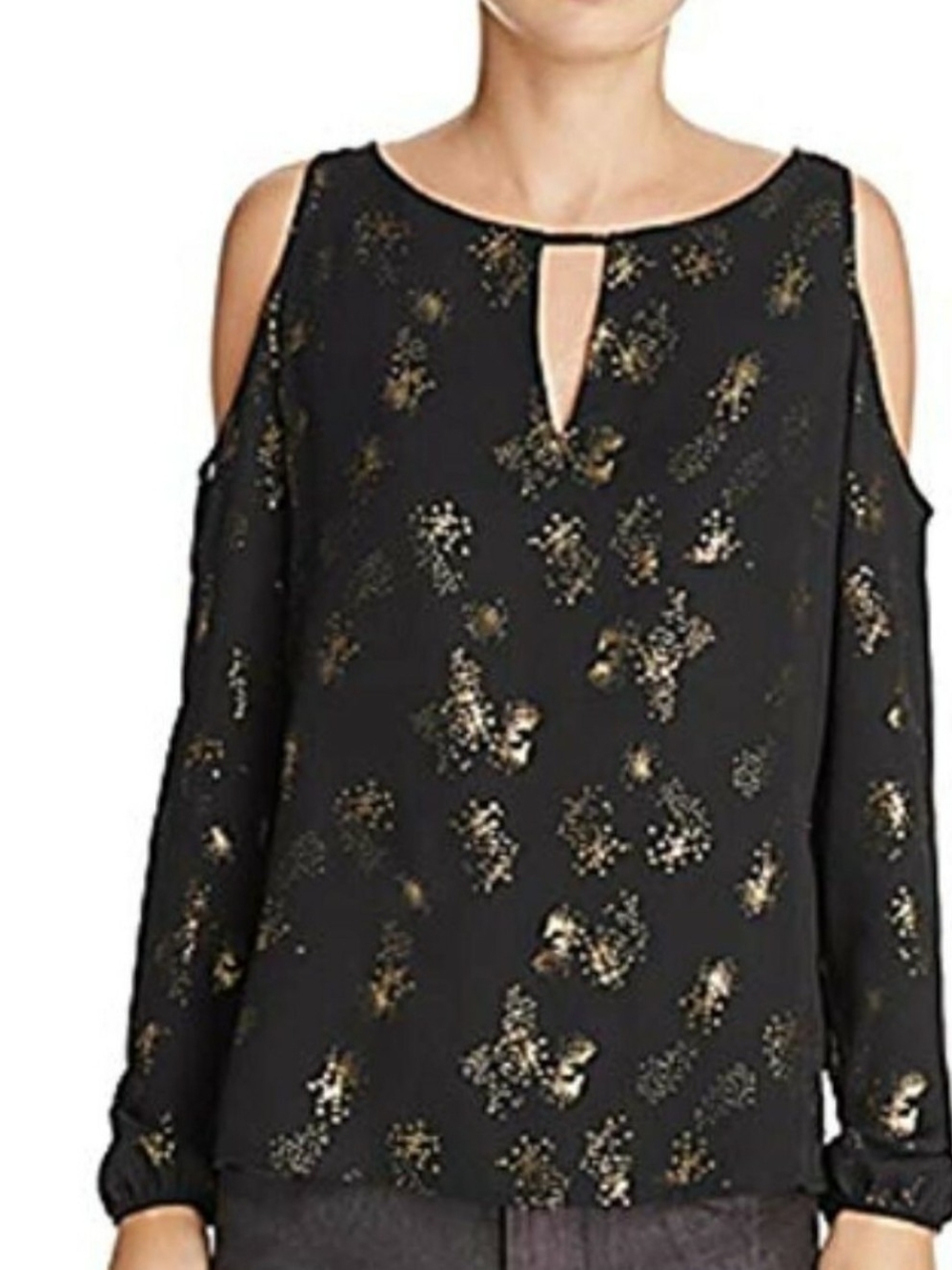 Cooper And Ella Cold-Shoulder Black Blouse with Polka Dot Foil Detail
